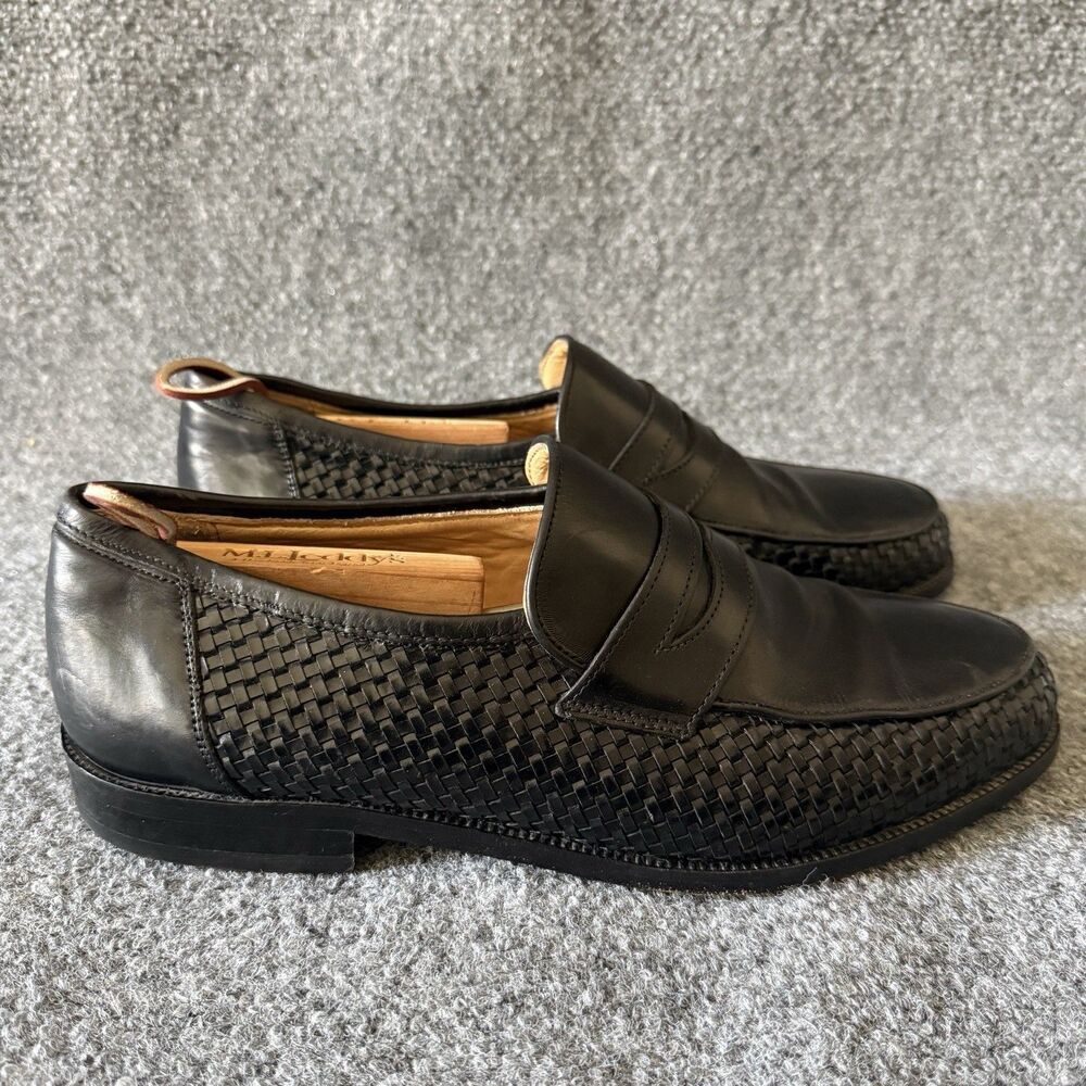 Bally Men's Garrore Black Woven Leather Slip-On Loafer Dress Shoes Round Toe 42